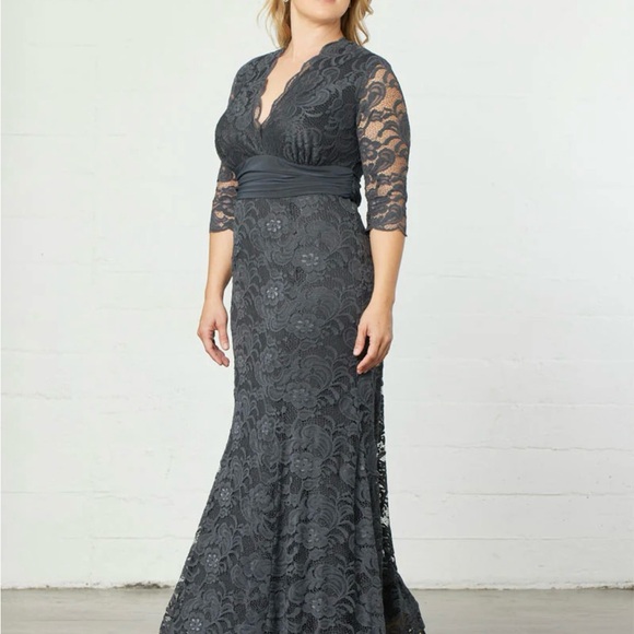 Kiyonna Navy Blue Screen Siren Lace Evening Gown - Picture 13 of 14